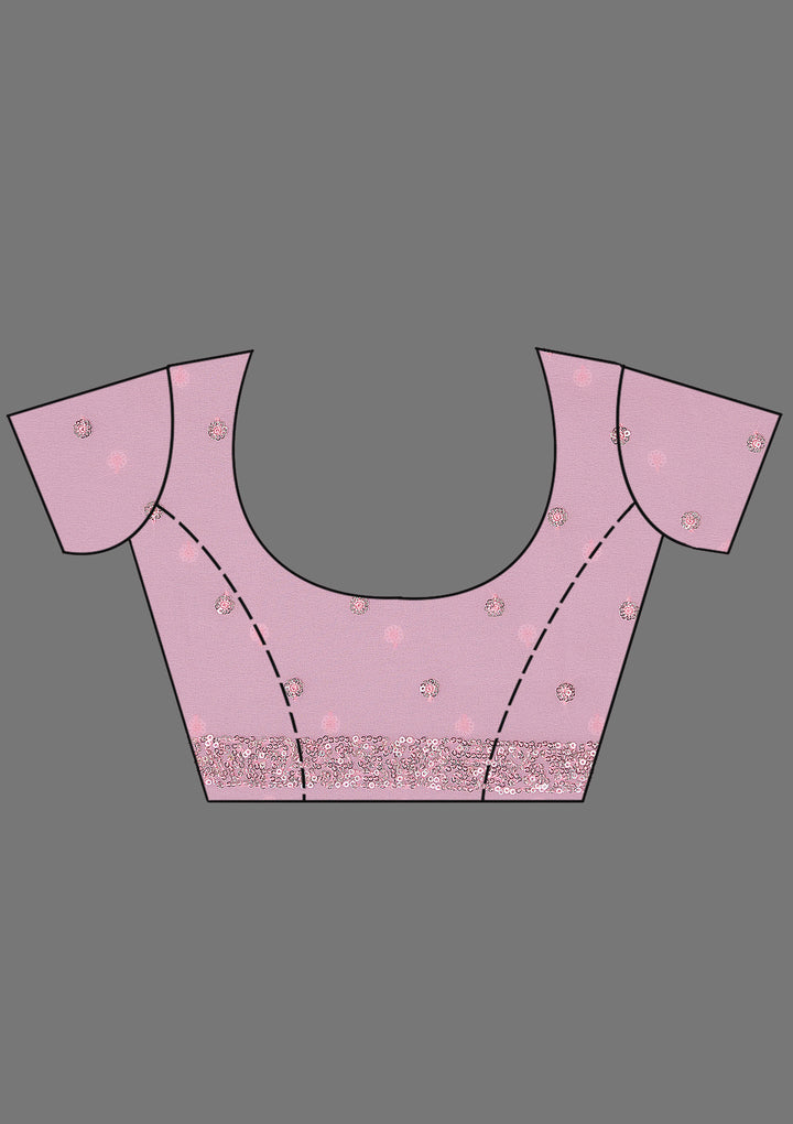 Baby Pink Georgette Sequins Saree With Matching Blouse Piece