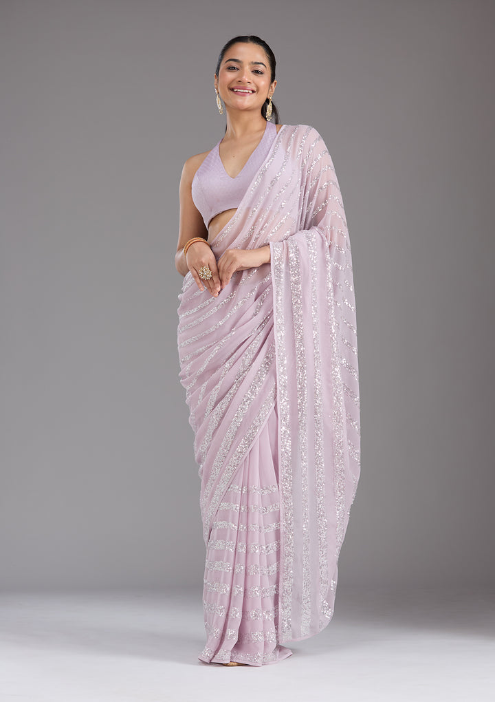 Lavender Sequins Georgette Saree