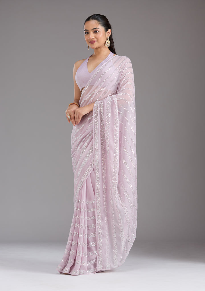 Lavender Sequins Georgette Saree