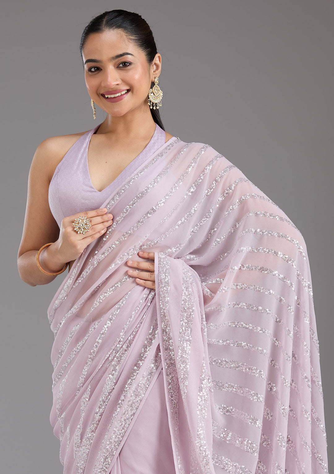 Lavender Sequins Georgette Saree