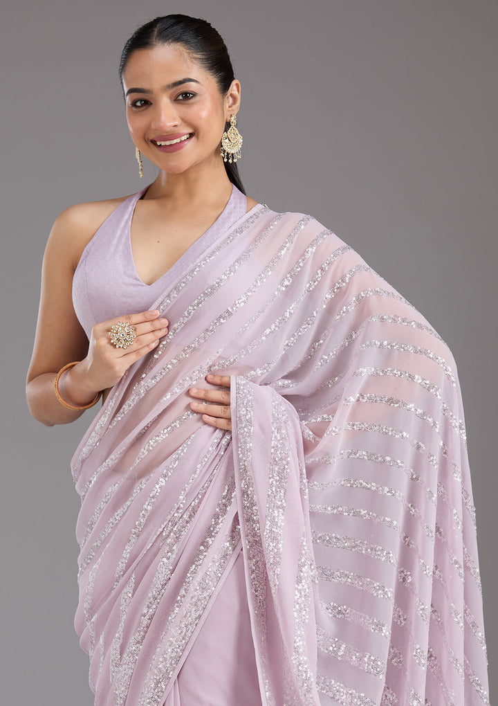 Lavender Sequins Georgette Saree