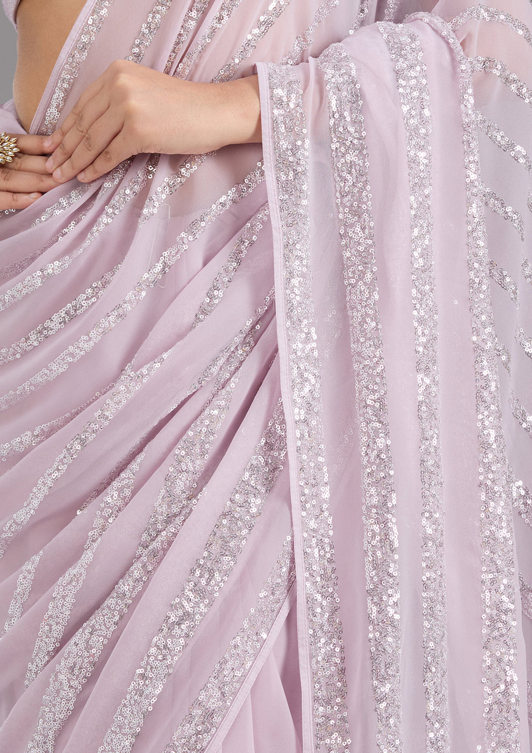 Lavender Sequins Georgette Saree