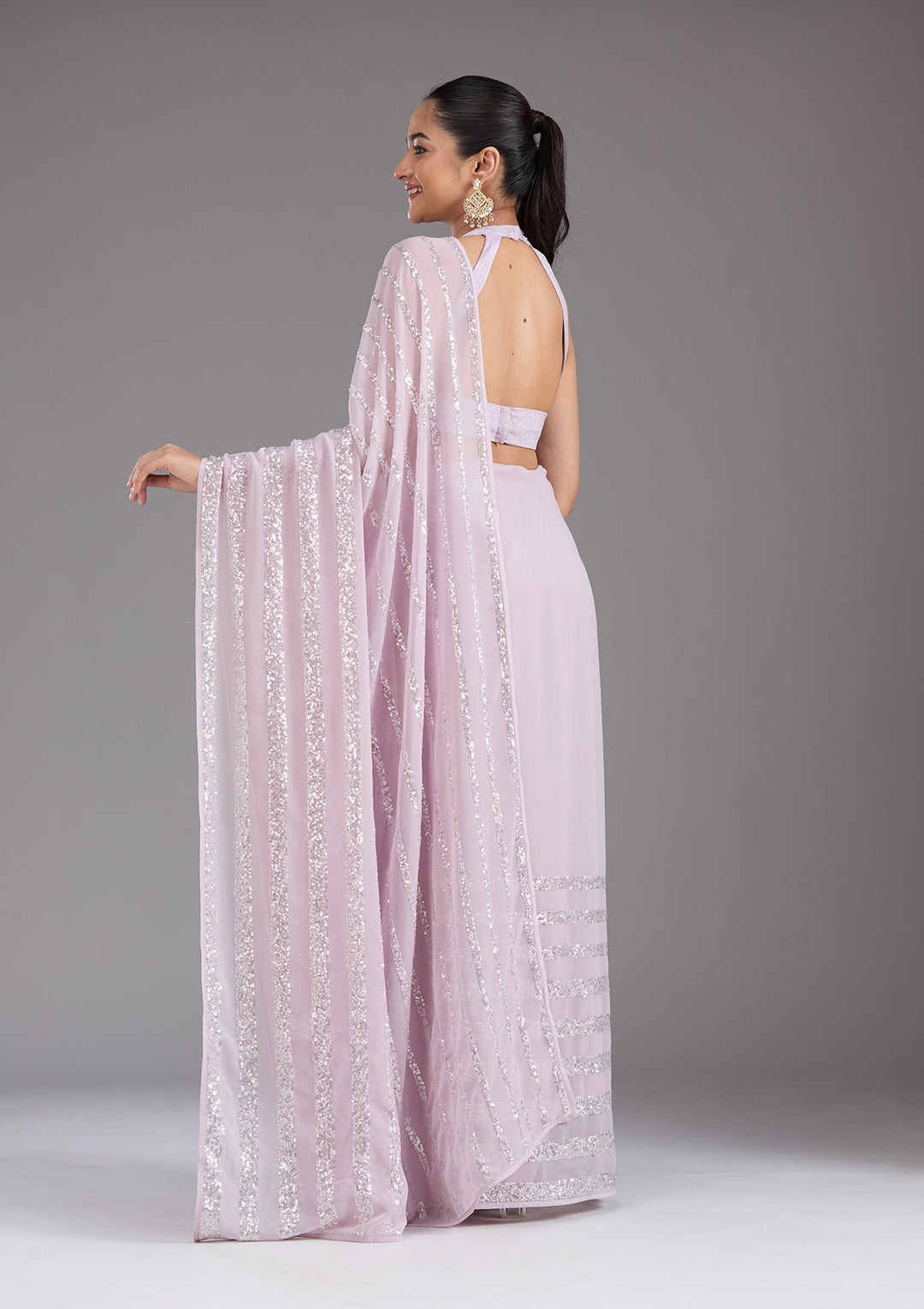 Lavender Sequins Georgette Saree