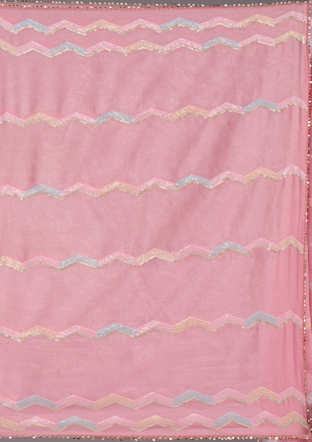 Baby Pink Sequins Semi Crepe Saree