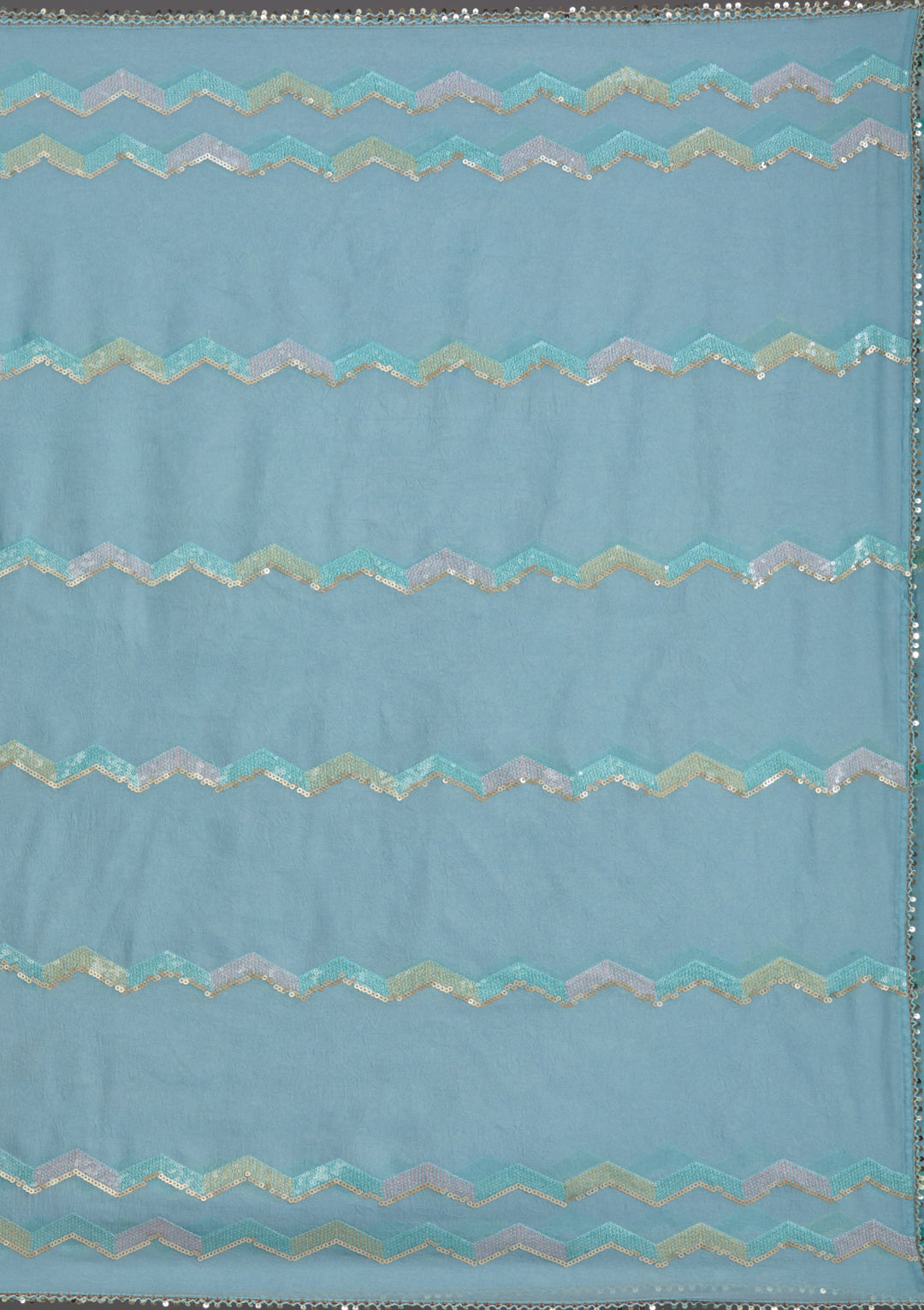 Sky Blue Sequins Semi Crepe Saree