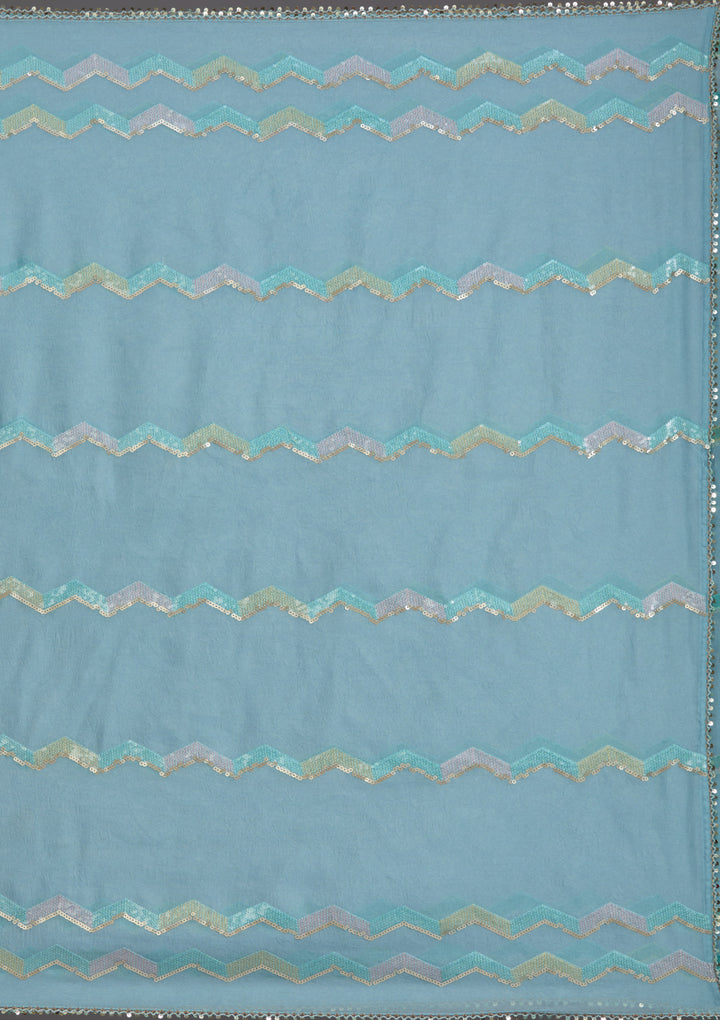Sky Blue Sequins Semi Crepe Saree