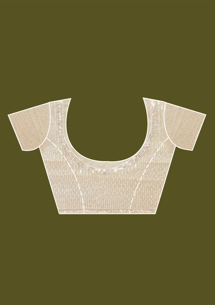 Beige Pearlwork Organza Saree