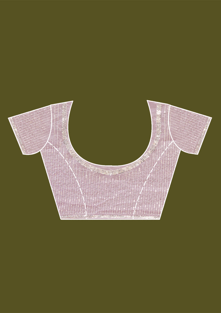 Lavender Pearlwork Organza Saree