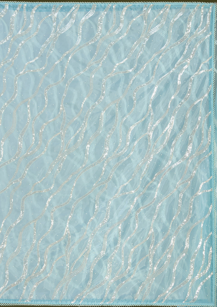 Sky Blue Pearlwork Organza Saree