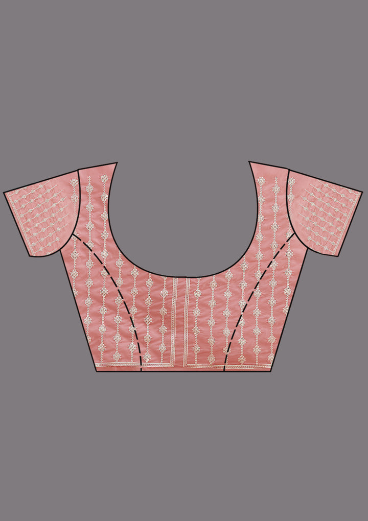 Gajari Pink Pearlwork Tissue Saree