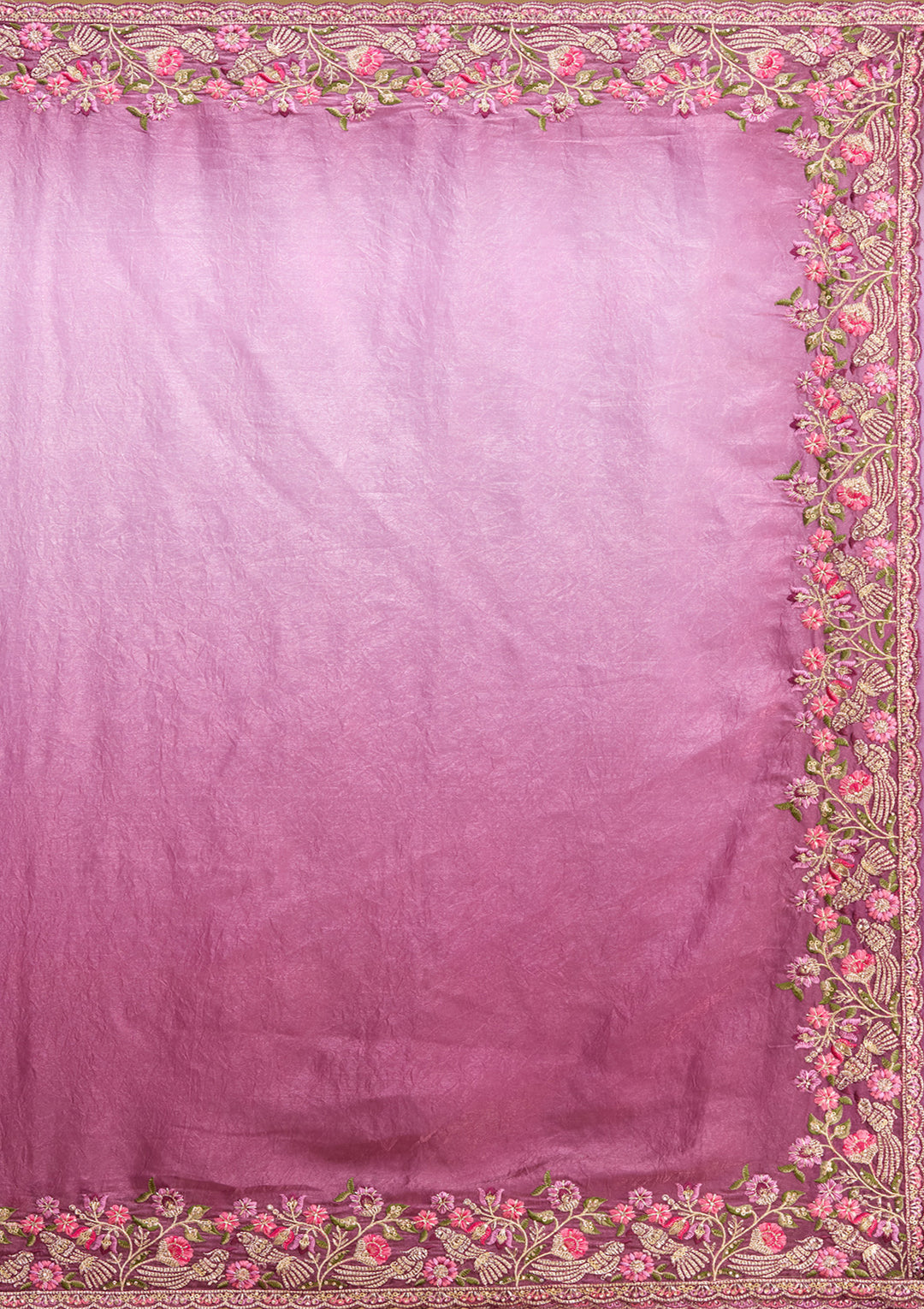 Lavender Tissue Threadwork Saree With Matching Blouse Piece