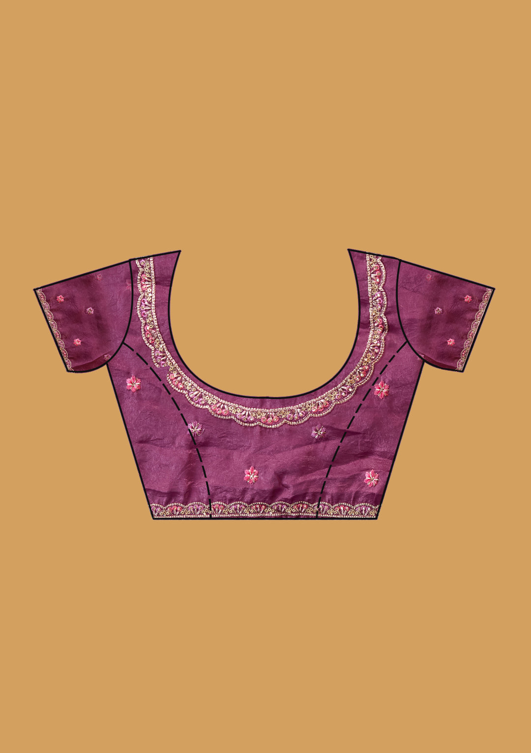 Lavender Tissue Threadwork Saree With Matching Blouse Piece