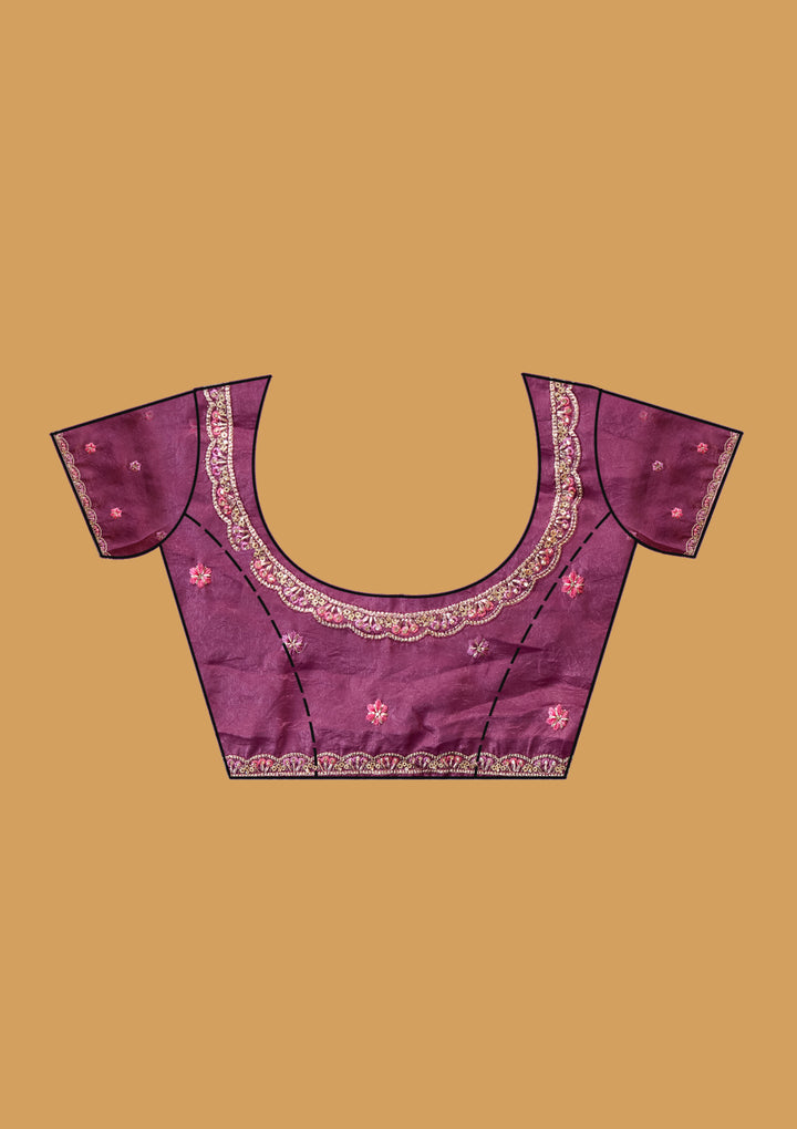Lavender Tissue Threadwork Saree With Matching Blouse Piece