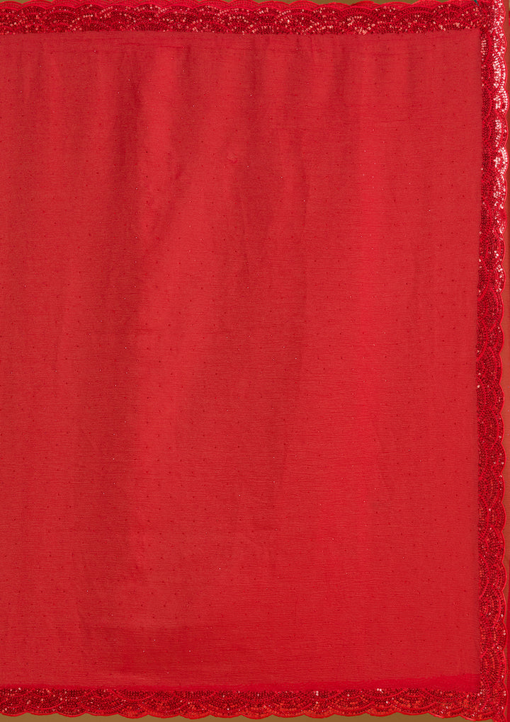 Red Sequins Chiffon Saree