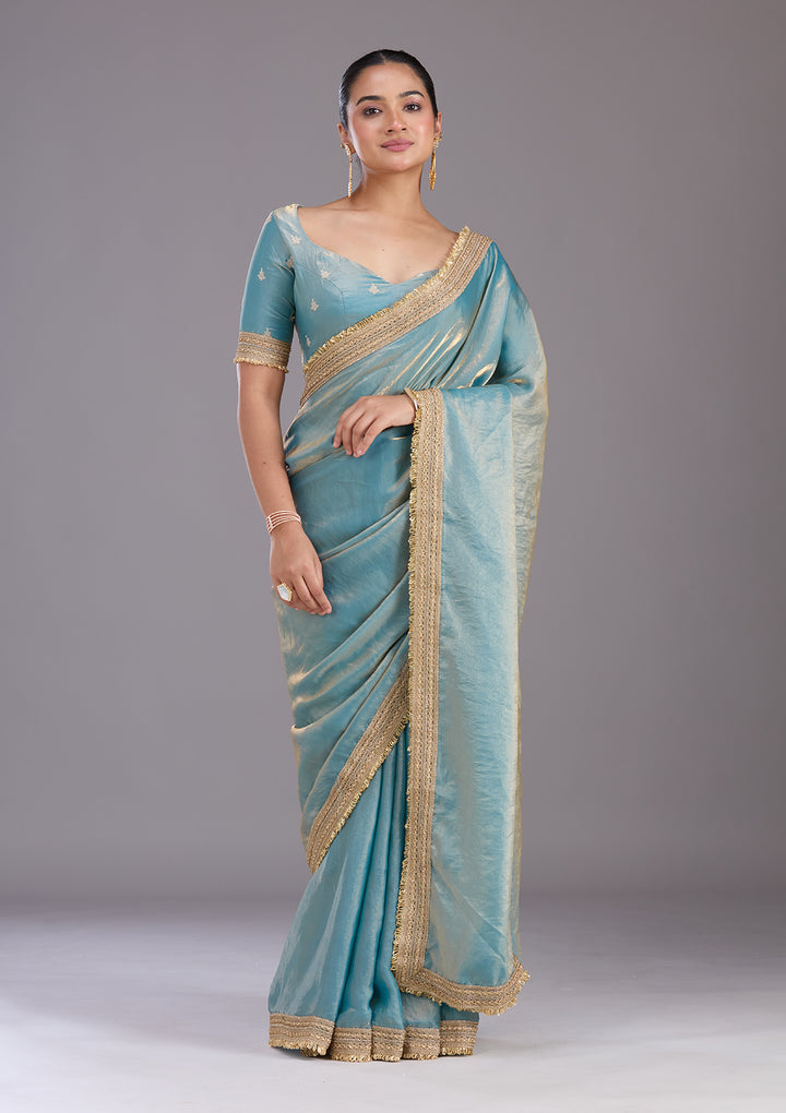 Blue Zariwork (Gold) Tissue Saree