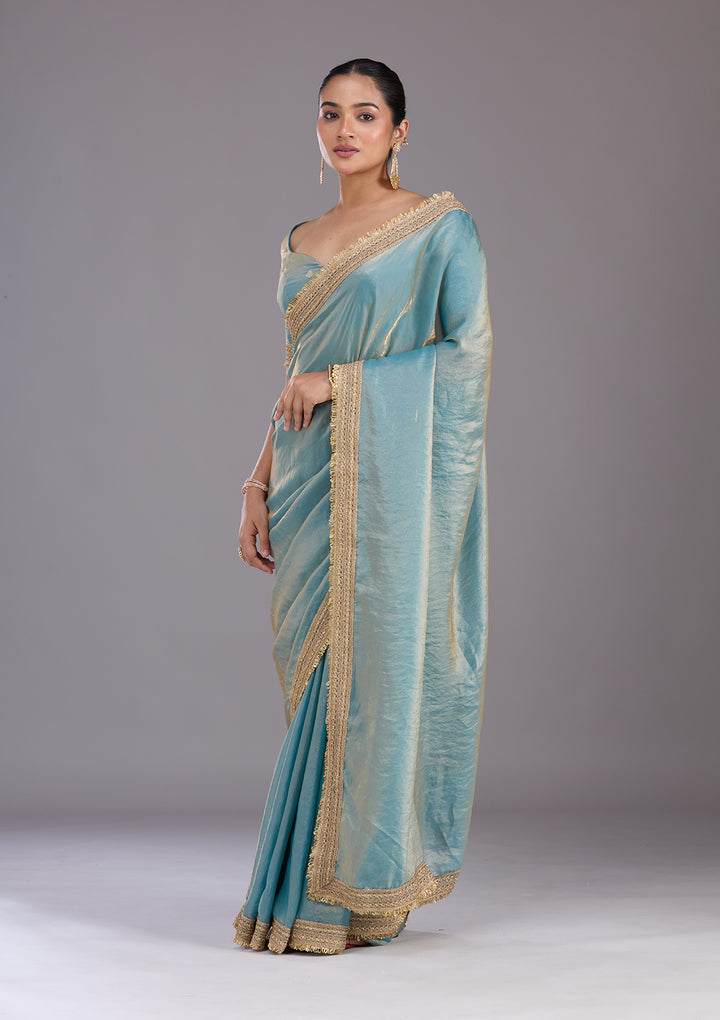 Blue Zariwork (Gold) Tissue Saree