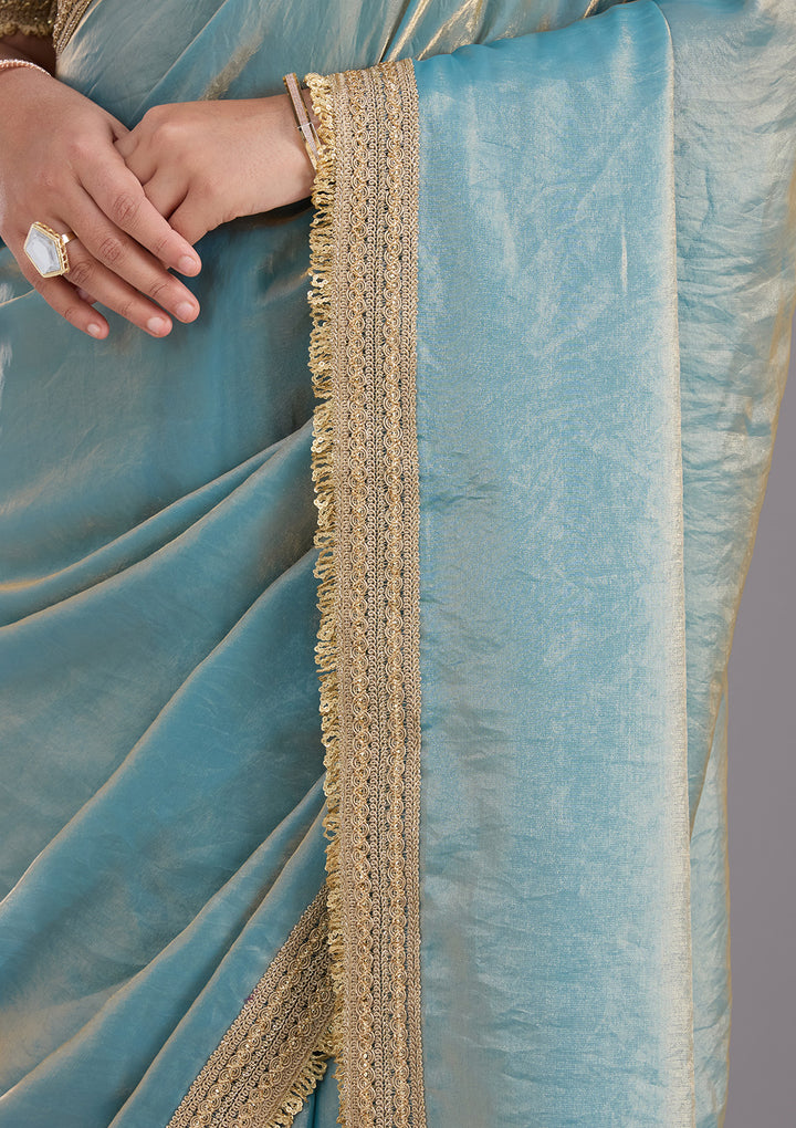 Blue Zariwork (Gold) Tissue Saree