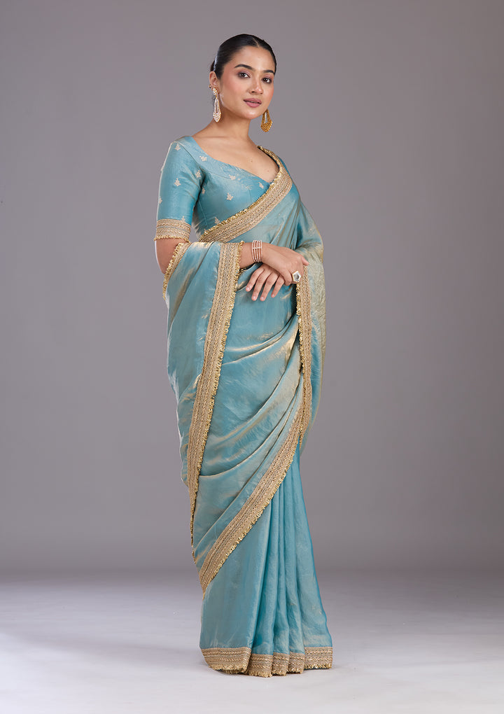 Blue Zariwork (Gold) Tissue Saree