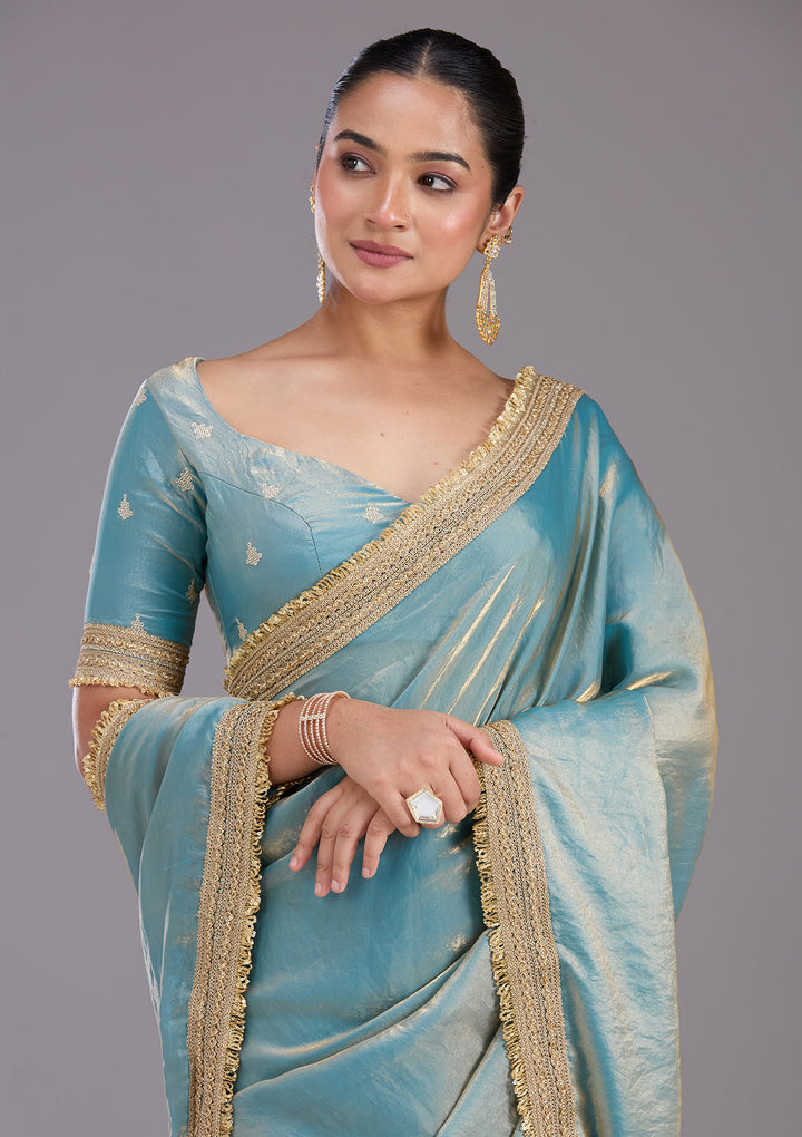 Blue Zariwork (Gold) Tissue Saree