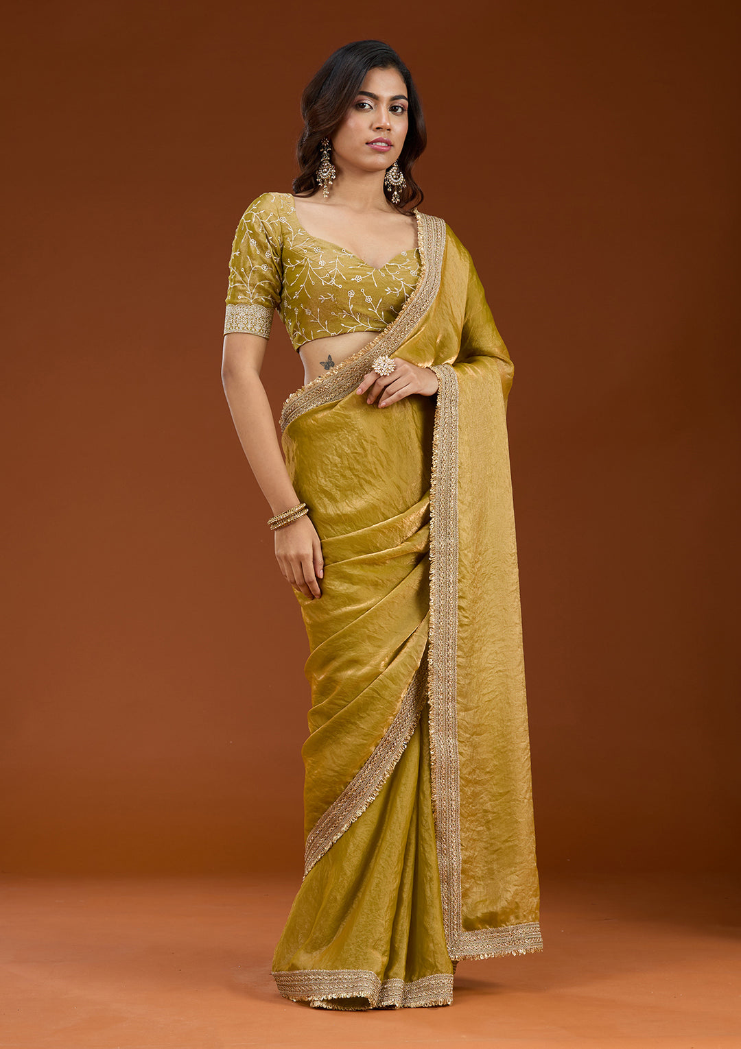 Mustard Zariwork (Gold) Tissue Saree
