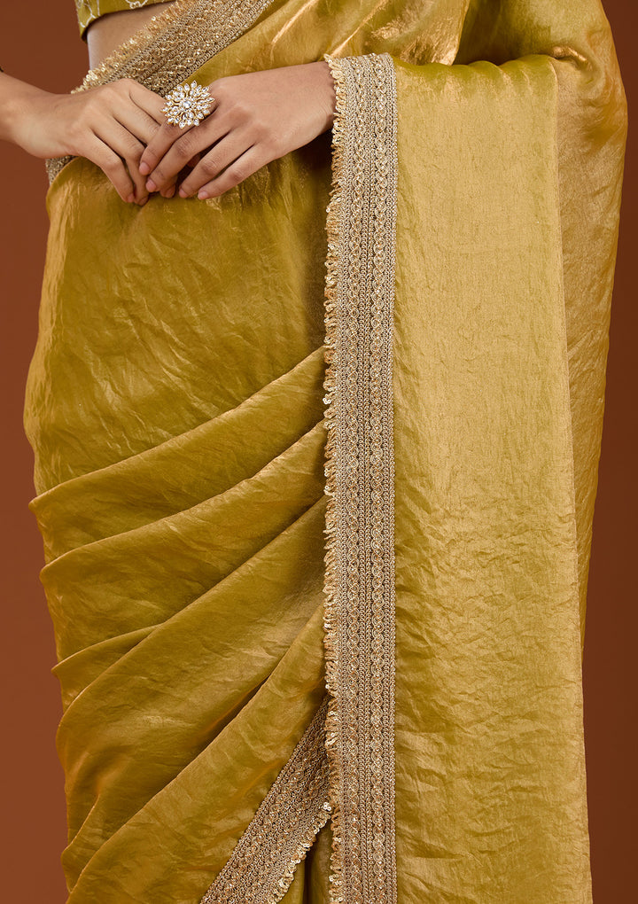 Mustard Zariwork (Gold) Tissue Saree