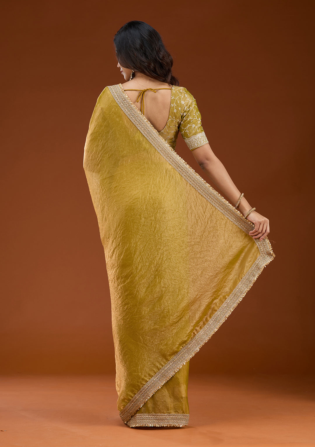Mustard Zariwork (Gold) Tissue Saree