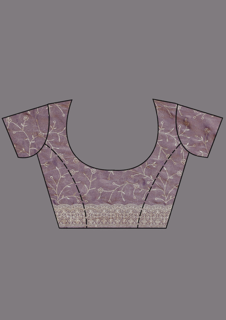 Lavender Tissue Silver Zariwork Saree With Matching Blouse Piece