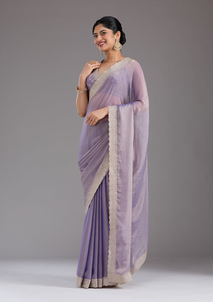 Lavender Tissue Silver Zariwork Saree With Matching Blouse Piece