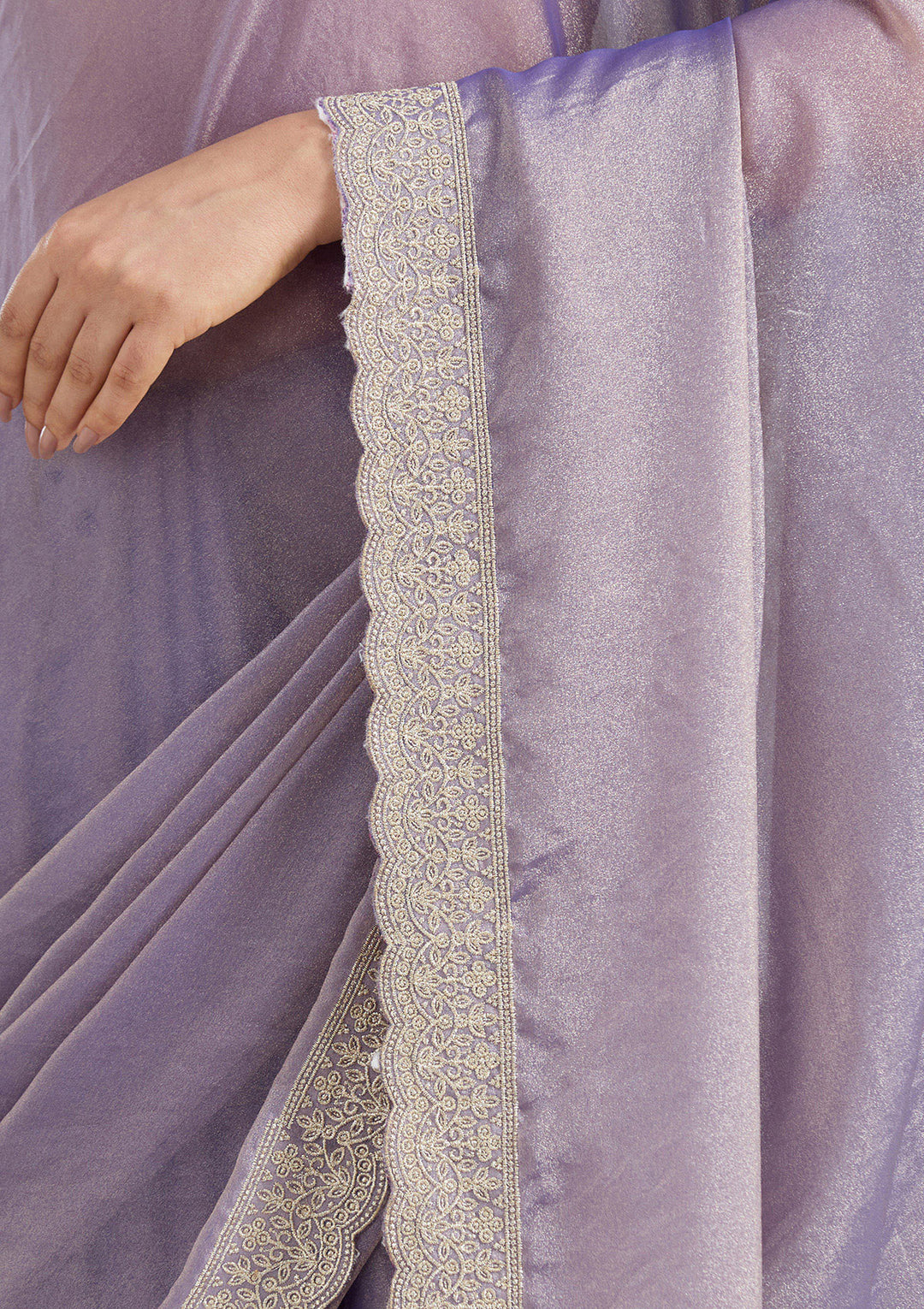 Lavender Tissue Silver Zariwork Saree With Matching Blouse Piece