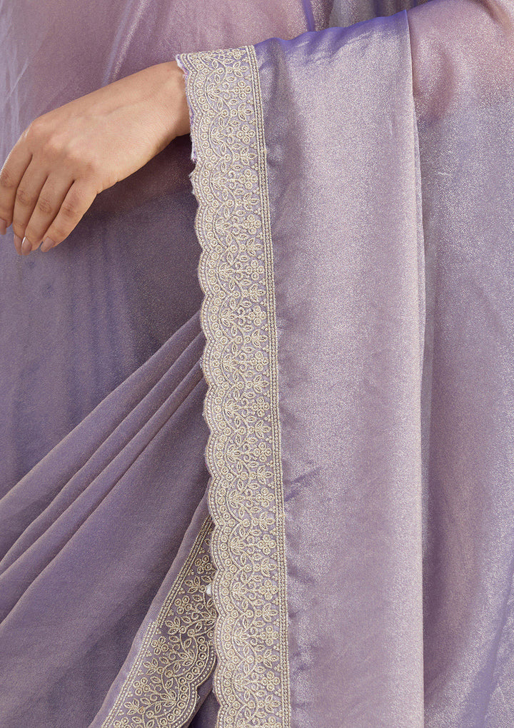 Lavender Tissue Silver Zariwork Saree With Matching Blouse Piece