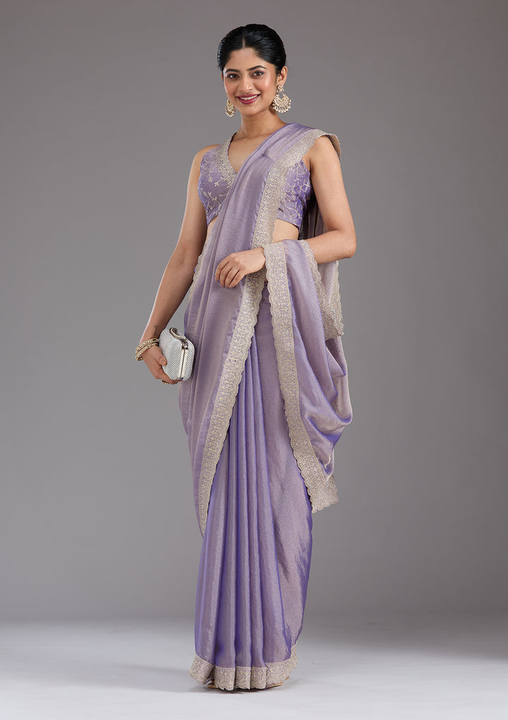 Lavender Tissue Silver Zariwork Saree With Matching Blouse Piece