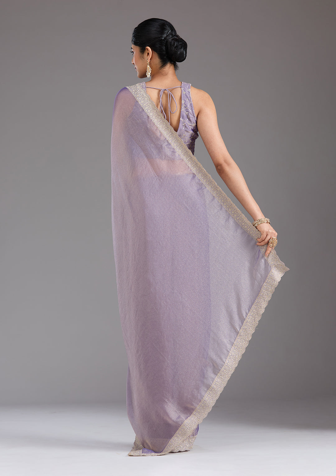 Lavender Tissue Silver Zariwork Saree With Matching Blouse Piece