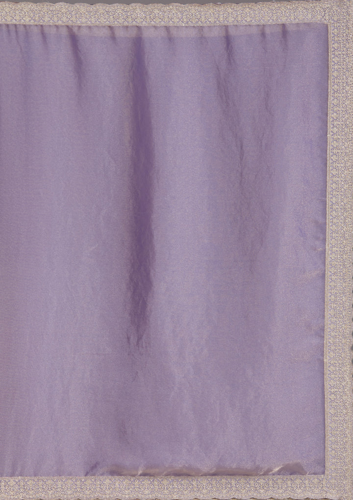 Lavender Tissue Silver Zariwork Saree With Matching Blouse Piece