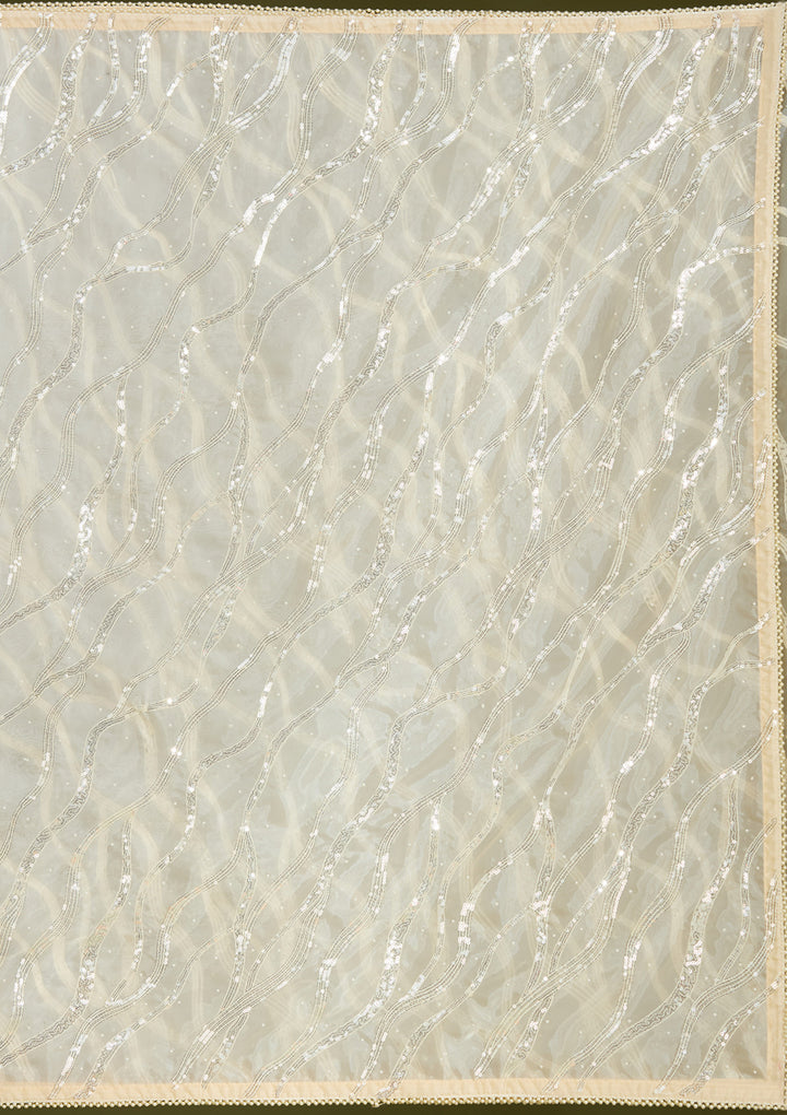 Off White Sequins Net Saree