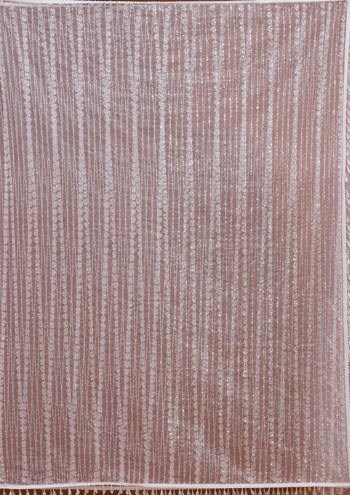 Baby Pink Sequins Net Saree
