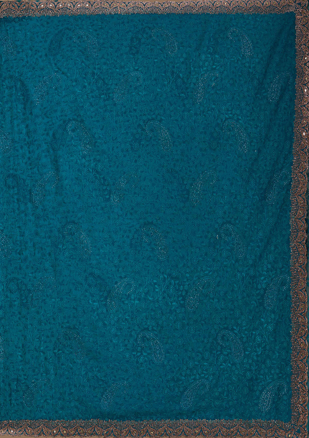 Peacock Blue Threadwork Georgette Saree