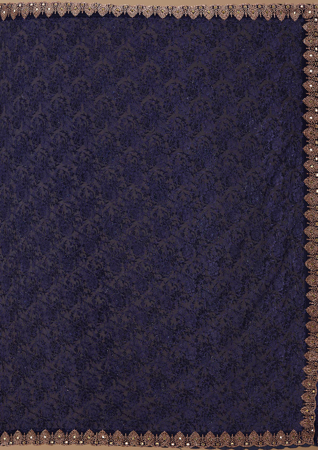 Navy Blue Georgette Threadwork Saree With Matching Blouse Piece