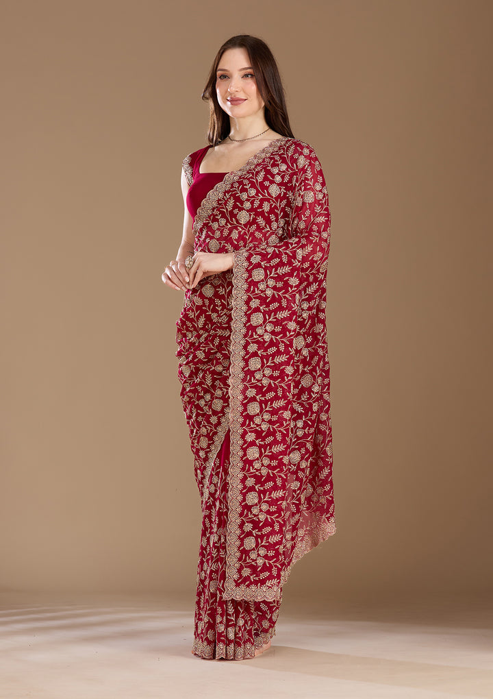 Magenta Pink Zariwork (Gold) Georgette Saree