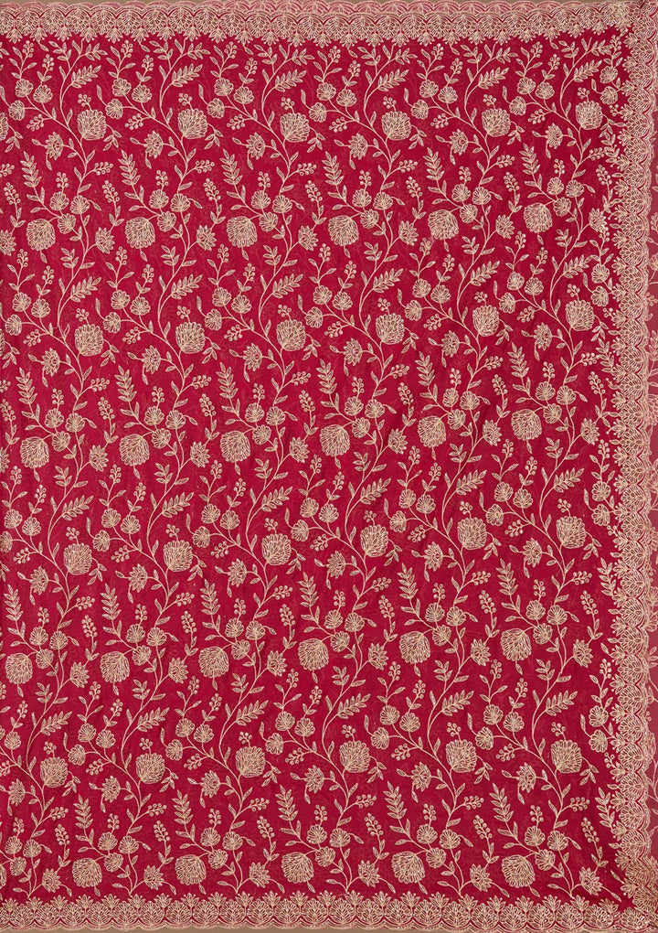 Magenta Pink Zariwork (Gold) Georgette Saree