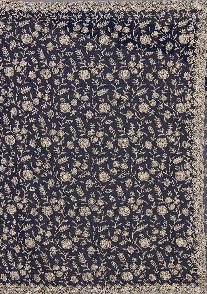 Navy Blue Zariwork (Gold) Georgette Saree