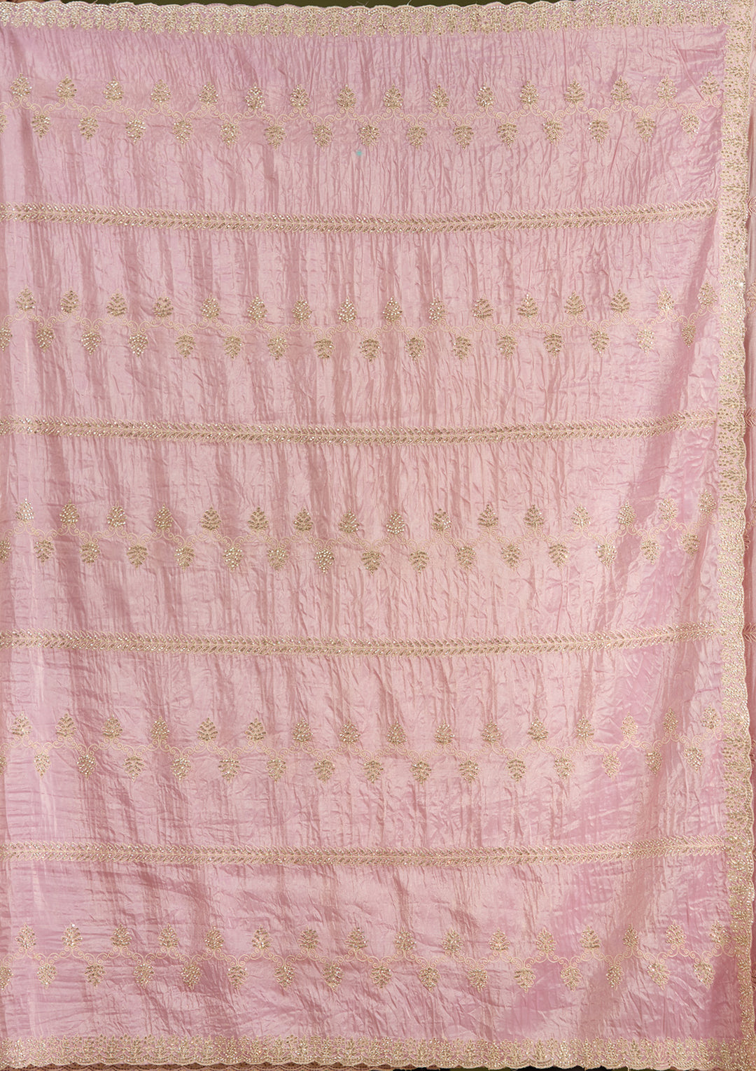 Pink Tissue Gold Stonework Saree With Matching Blouse Piece