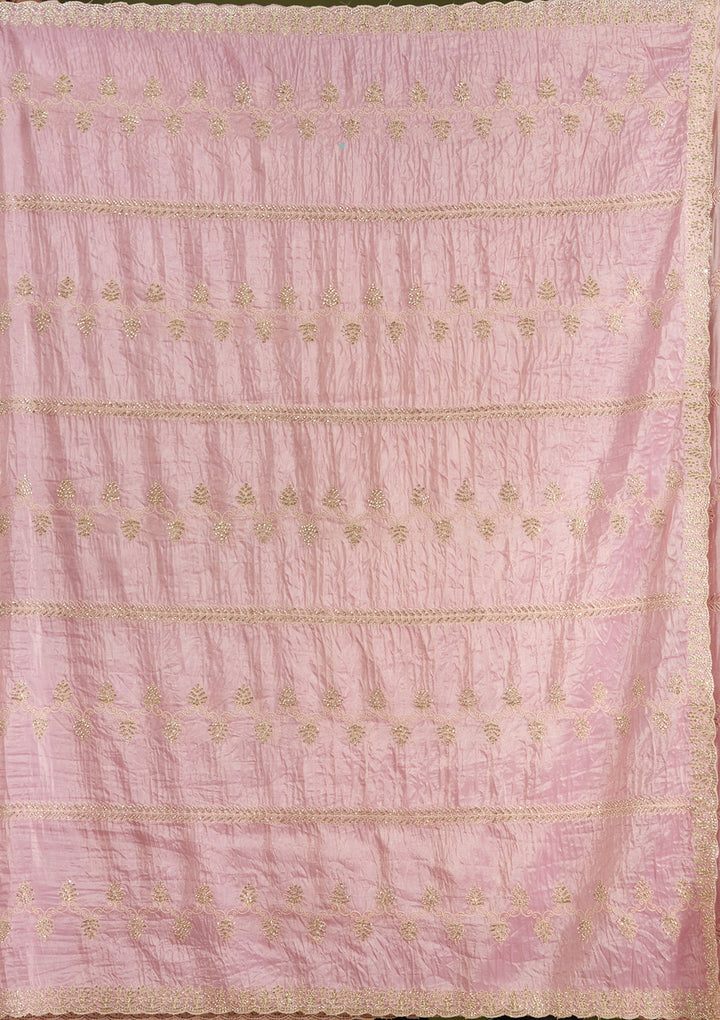 Pink Tissue Gold Stonework Saree With Matching Blouse Piece