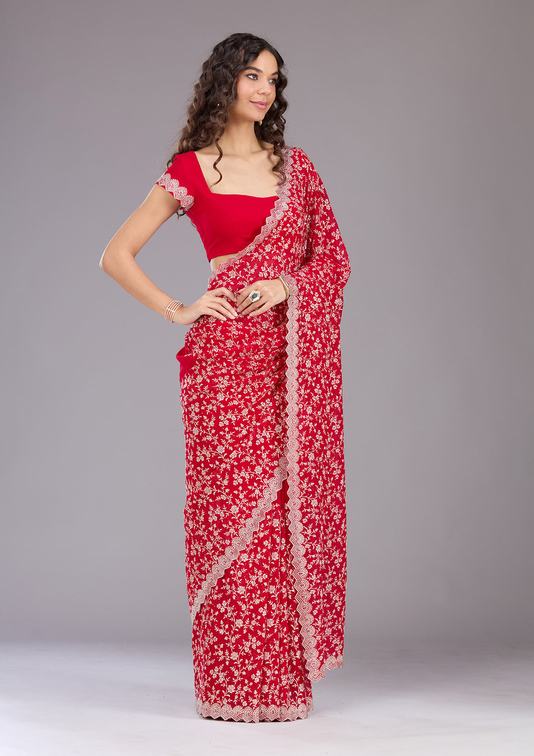 Maroon Zariwork (Silver) Georgette Saree