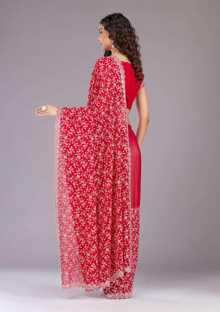 Maroon Zariwork (Silver) Georgette Saree