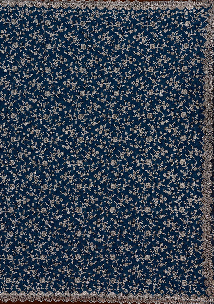 Peacock Blue Zariwork (Silver) Georgette Saree