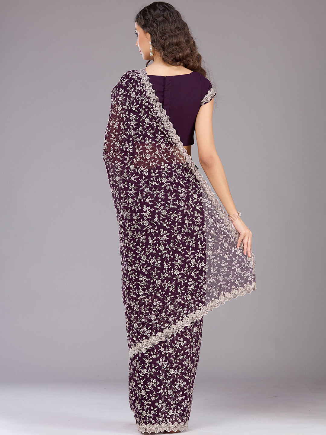 Purple Zariwork (Silver) Georgette Saree
