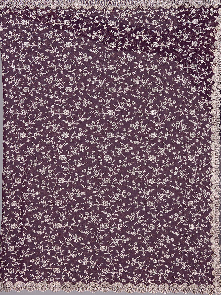 Purple Zariwork (Silver) Georgette Saree