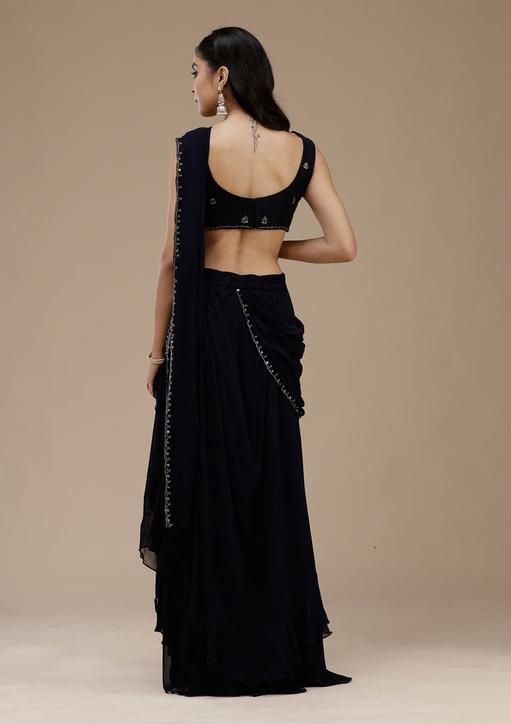 Navy Blue Cutdana Georgette Saree