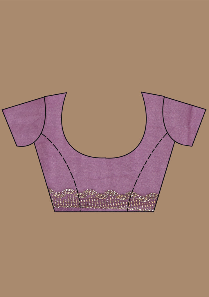 Dark Lavender Tissue Floral Badla Saree With Matching Blouse Piece