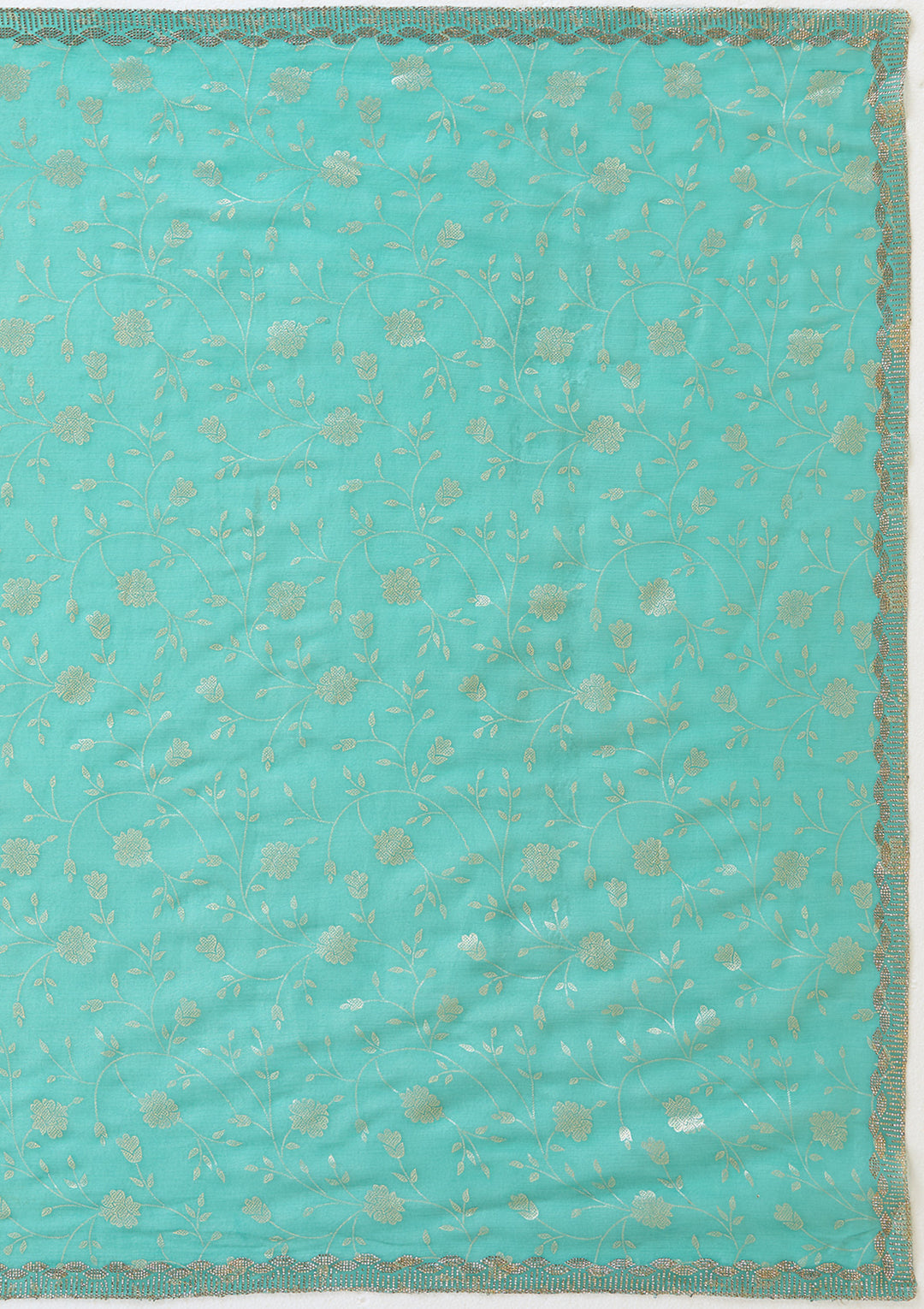 Sea Green Tissue Floral Badla Saree With Matching Blouse Piece